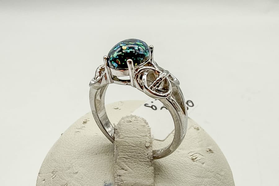 Silber Ring mit Opal, Gr. 9
